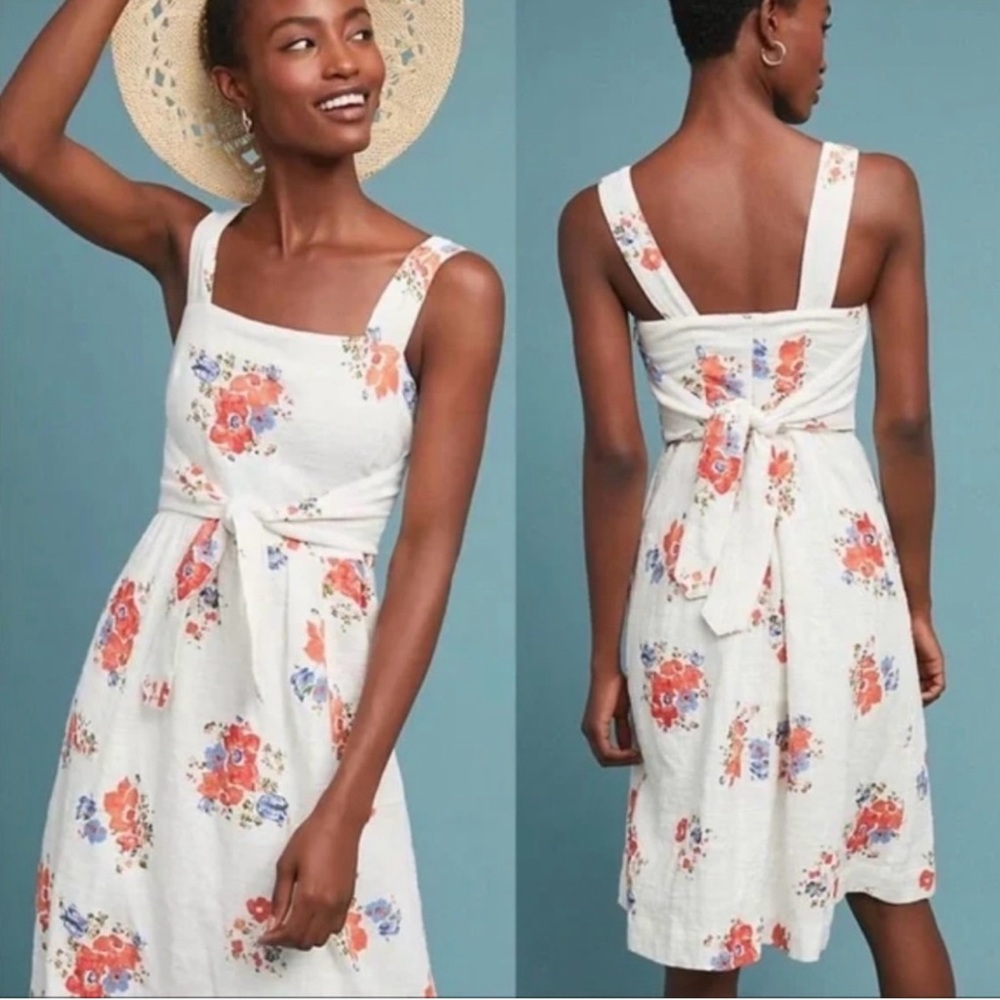 Anthropologie Meadow Rue White Floral Midi Dress sz8